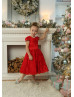 Cap Sleeves Red Lace Flower Girl Dress Christmas Dress